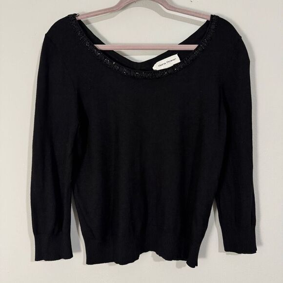 Rena Rowan Vintage 80s 90s Beaded Black Boatneck Sweater M - Picture 1 of 6